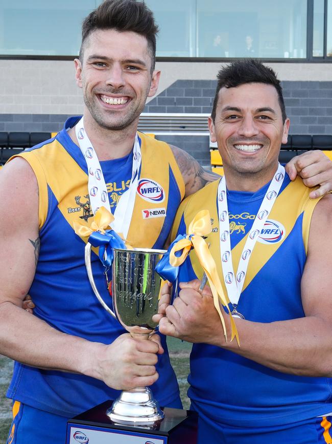 Deer Park's Chris Stewart and James Condos celebrate. Picture: LOCAL LEGENDS PHOTOGRAPHY