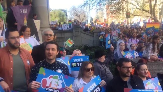 A crowd estimated in the thousands gathered in Adelaide in support of marriage equality.