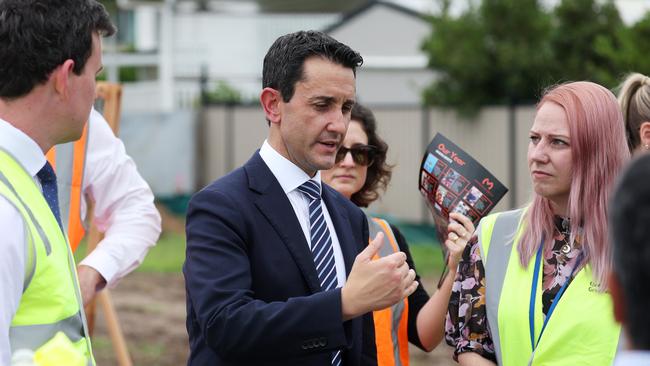 Queensland Premier David Crisafulli during a media conference at the site of a new housing development at Capalaba. Picture: Liam Kidston