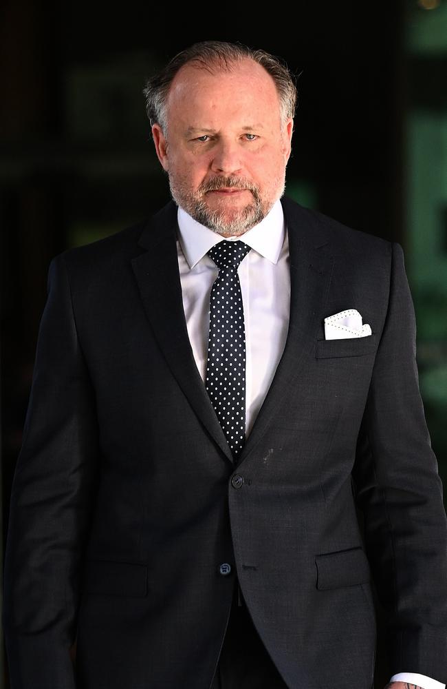 Gold Coast criminal lawyer Campbell MacCallum leaves the Magistrates Court in Brisbane. Picture: Dan Peled