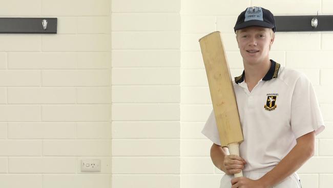 Isaac Higgins, 17, recently top scored at the national under-17 cricket championships. He also plays grade cricket for Glenelg. Picture: AAP/Dean Martin