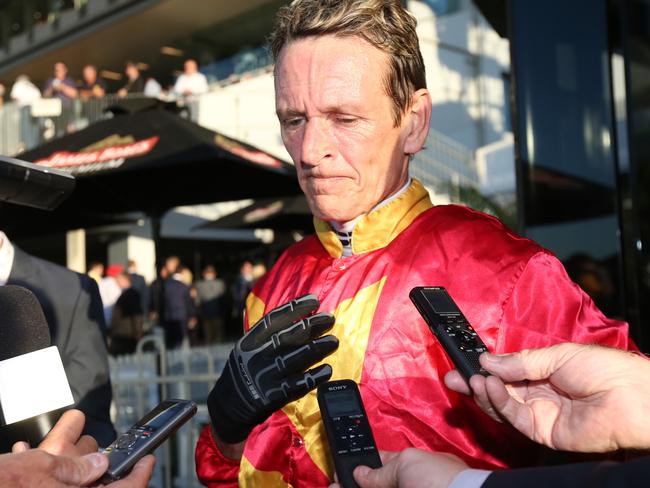 Jockey Glenn Colless reflects on the passing of his personal trainer and dedicates his BTC Cup victory to his old friend. Picture: Jono Searle