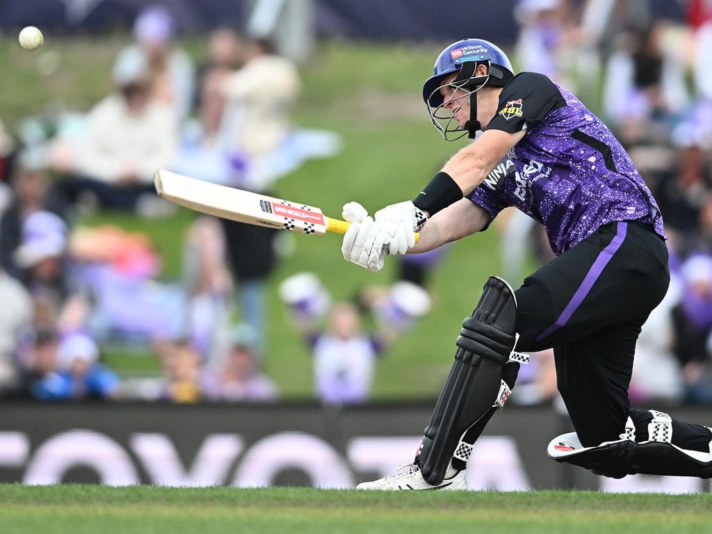 Mitch Owen hits a six during his matchwinning knock for the Hurricanes. Picture: Getty Images