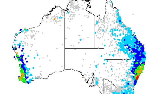 Rainfall across Australia for the 24 hours from 9am 1 June 2024. Picture: Bureau of Meteorology.