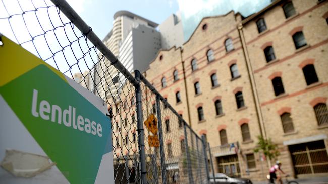 A Lendlease logo is seen on temporary fencing in Sydney's CBD. IMAGE: AAP/Jeremy Piper) 