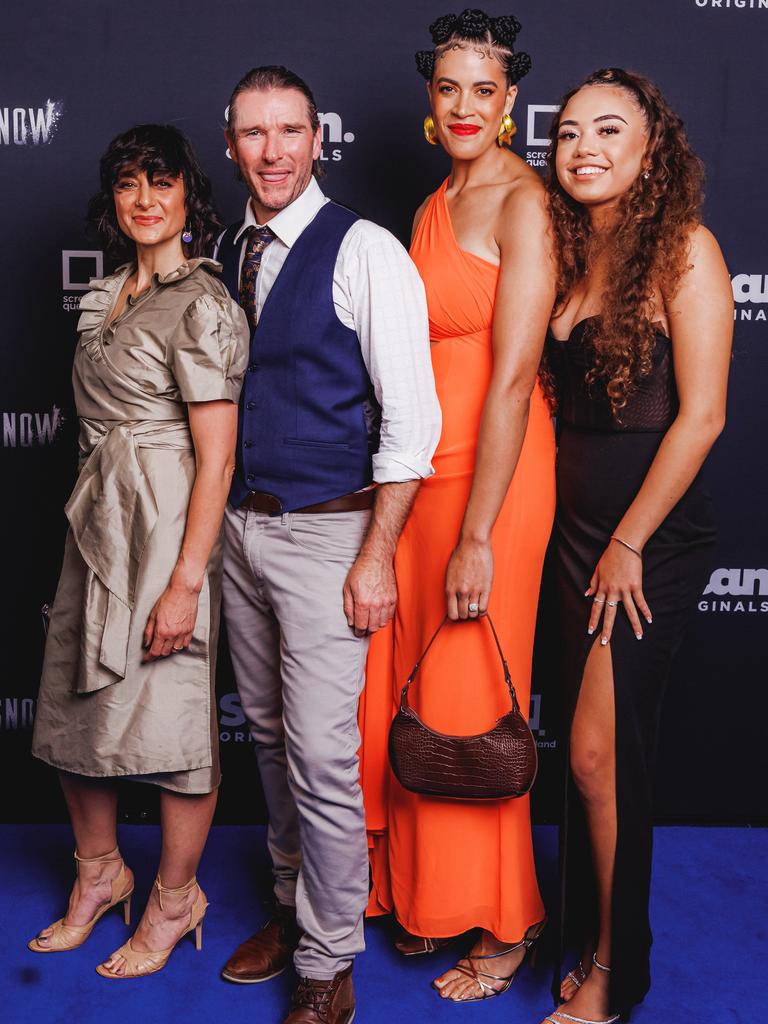 Daniela Farinacci, Anthony J. Sharpe, Jemmason Power and Molly Fatnowna at the Australian premiere of Queensland-produced Stan streaming series Black Snow at Brisbane's Event Cinemas Myer Centre. Picture: Stan Australia