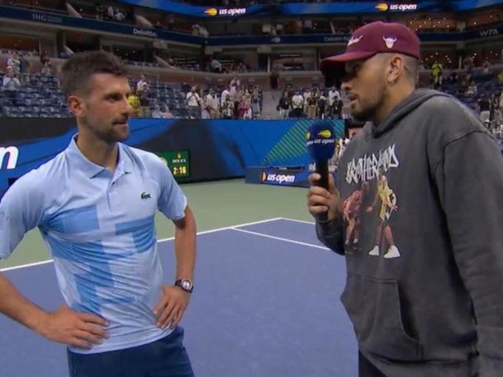 Kyrgios interviewing Novak Djokovic at the US Open. Photo: Instagram