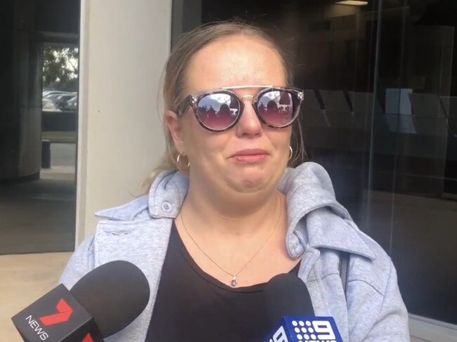 Daniel Turner’s sister Melanie speaks outside court.