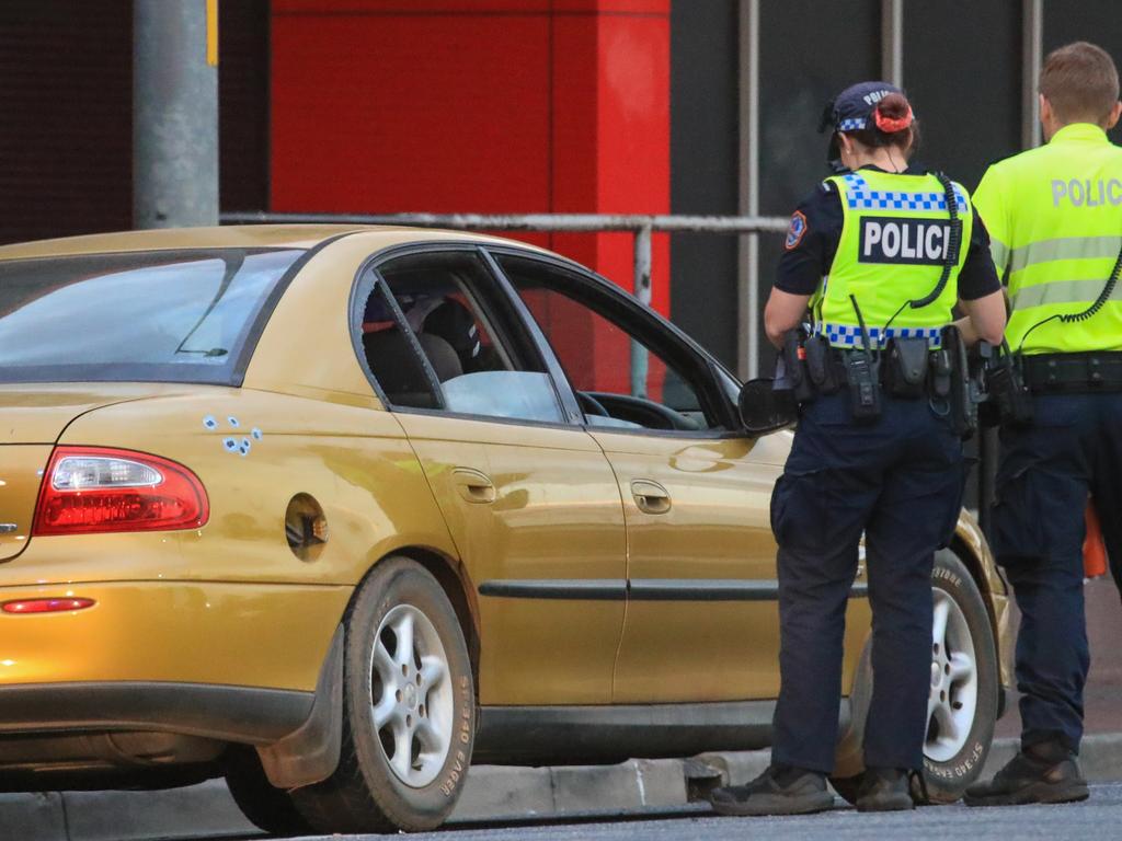 Police question a driver in the CBD on Australia Day. Picture: JPL/Media Mode/news.com.au