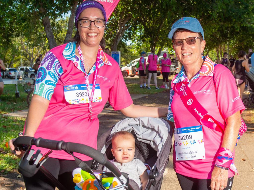 The annual Mother's Day Classic supporting breast cancer research was held along the East Point foreshore in 2021. Lindsey Newman, Cillian O'Donnell 9 months, and Roslyn Longstaff. Picture: Che Chorley