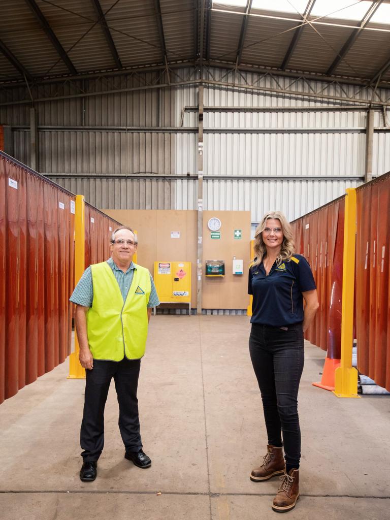 TAFE Queensland manufacturing faculty director Col Batzloff and JRS Manufacturing Group chief operating officer Jasmine Riddle. Picture: Supplied