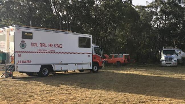 The Blue Mountains RFS aviation support team based at Katoomba Airfield co-ordinating helicopter firefighting resources during the Christmas bushfires. Picture: Katoomba Airfield Facebook