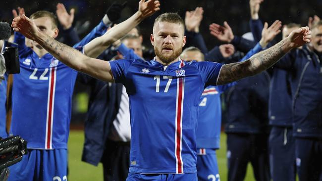 Iceland's captain Aron Gunnarsson. (AP Photo/Brynjar Gunnarsson).
