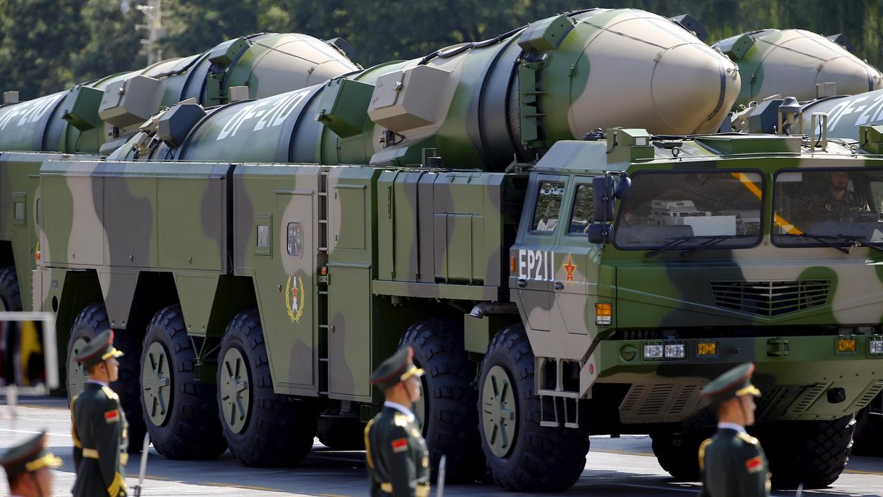 Military vehicles carrying DF-21D ballistic missiles. Picture: Reuters