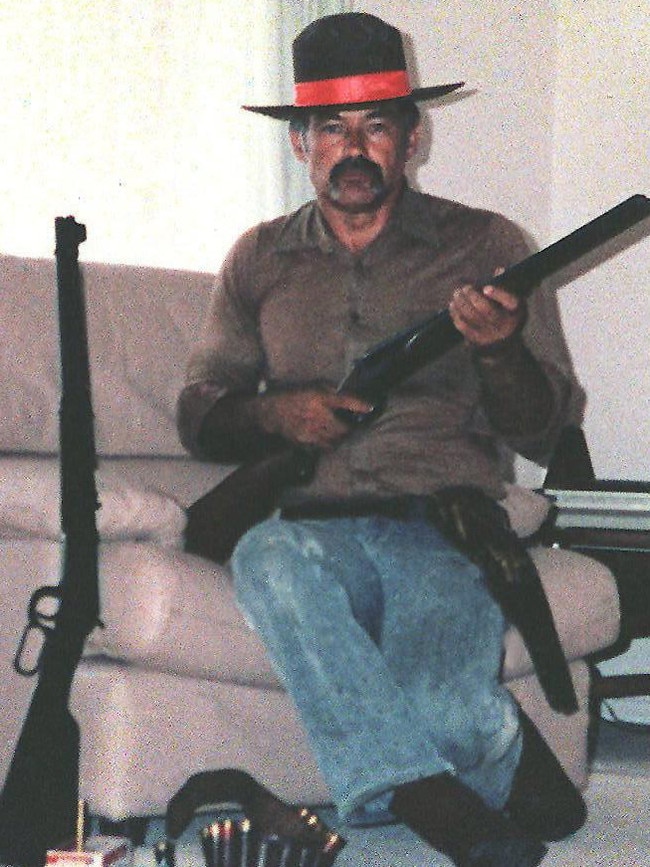 Ivan Milat pictured with his weapons and ammunition. Picture: STR / FAIRFAX