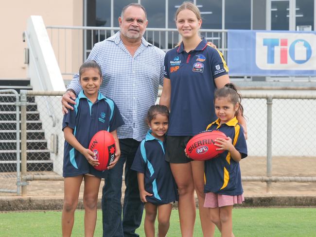 Michael Long with Danielle Ponter and (from left) Zoe, Leah and Ava Pollard.