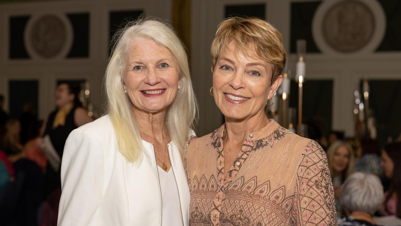 Sue Nelson (left) and Margot Robbie's mum Sarie Kessler at the Trinity Lutheran College Mother's Day high tea fundraiser at the Palazzo Versace on Saturday, May 13. For The Pulse. Picture: Celeste Humphrey