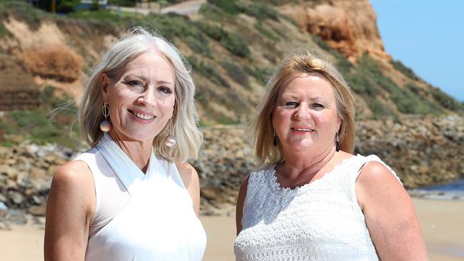 Christies Beach Business and Tourism Association chairwoman Gail Pounsett and Port Noarlunga Business and Tourism Association chiarwoman Jeanette Howell near Witton Bluff. Picture: Stephen Laffer