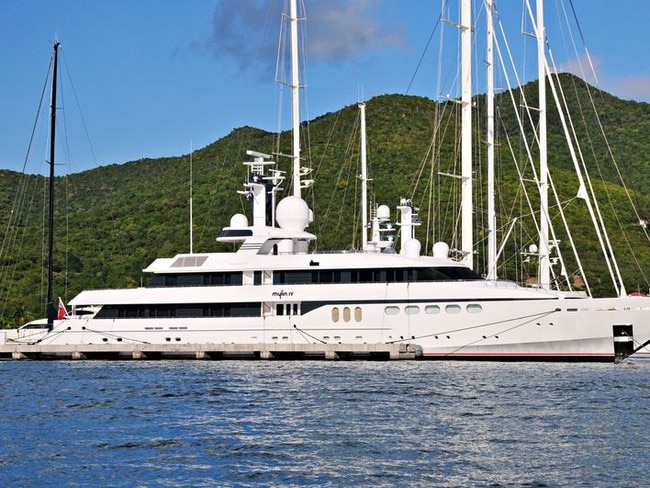 The 61m Mylin IV yacht was built in 1992 by Feadship. She features an exterior design by De Voogt and an interior by Donald Starkey. She cruises at 16 knots and reaches a top speed of 20.0 kn. She can sleep up to 8 guests taken care of by a crew of 16. Picture: Super Yacht Times