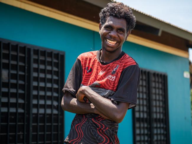 Wadeye teen Matthias Maloney, AKA Gummy, has hopes of becoming a professional AFL player after being scouted at a local footy competition to train in Adelaide. Picture: Pema Tamang Pakhrin