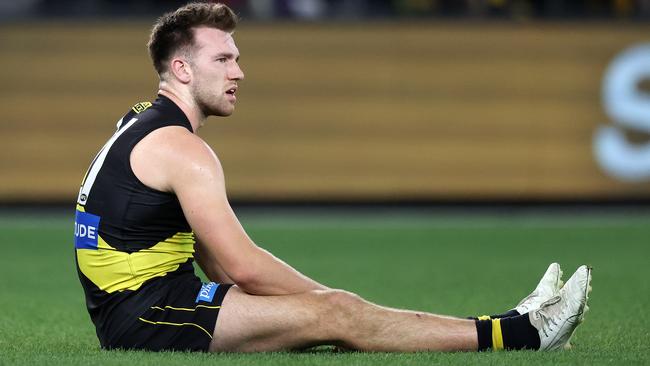 Noah Balta contemplates the significance of his miss after the final siren. Picture: Mark Stewart