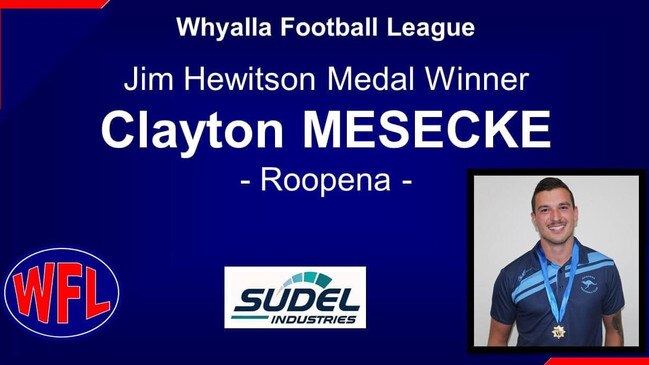 Clayton Mesecke was the Jim Hewitson Medallist in 2022. Picture: Whyalla Football League