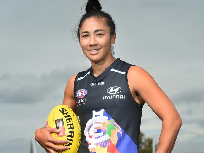 AFLW Darcy Vescio in her Pride Carlton jumper at Ikon Park.  Picture: Tony Gough