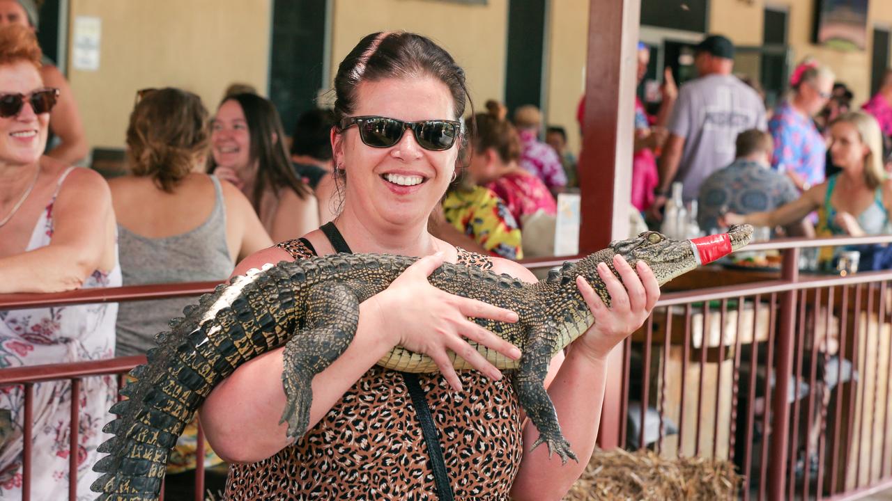 Tracey McMorrow a winner Berry Springs Croc Races celebrating the Melbourne Cup Picture: Glenn Campbell