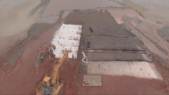 Kalidonis NT Pty Ltd upgrading the Maningrida barge landing in January 2020, two months before worker Paul Leach lost his life. Picture: Facebook/ Kalidonis NT