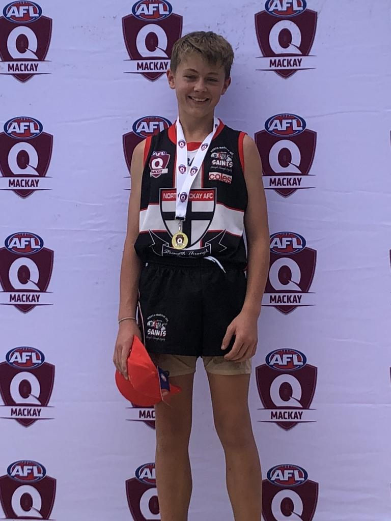 Elias Goss of the North Mackay Saints won the Under 14's best on ground for AFL Mackay. Picture: Supplied