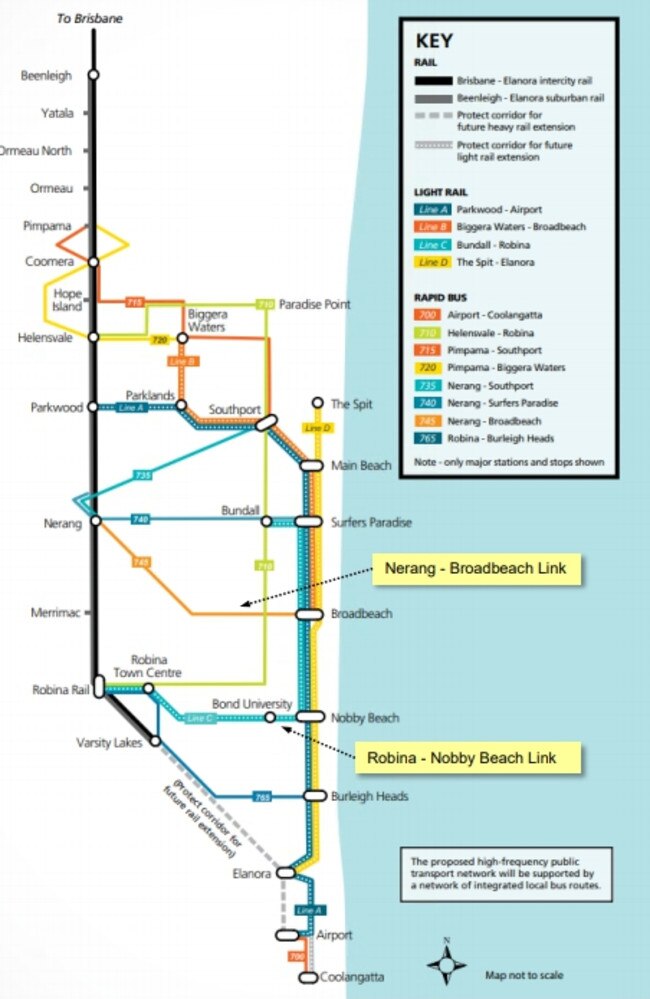 High frequency transport map for the Gold Coast.