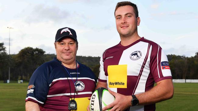 Noosa Dolphins Rugby Union head coach Paul Robson and captain Levi Shaw. Photo: Patrick Woods.