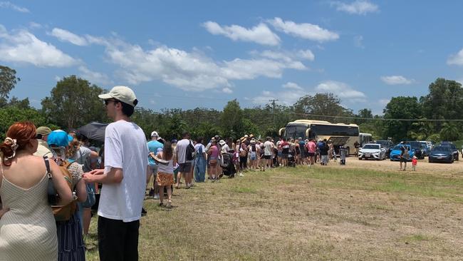 The queues at the Australia Zoo overflow car park.