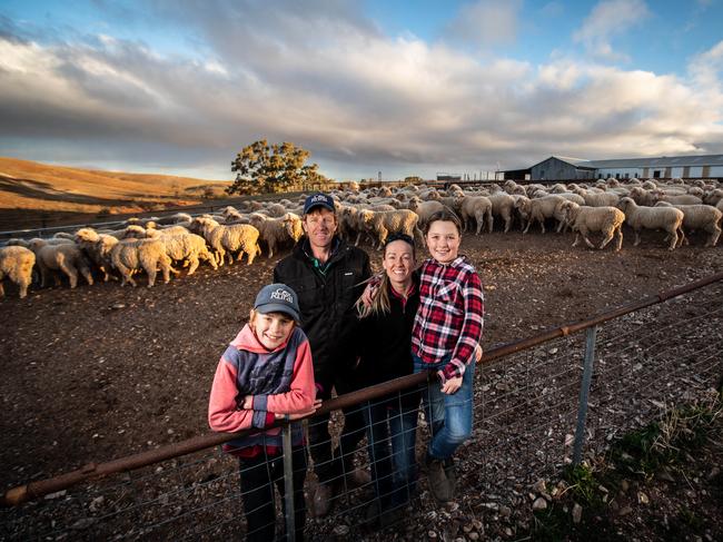 Frances and Luke Frahn with their children Todd 11 and Stella 9 at Holowiliena Station, Cradock, South Australia, Australia. Picture Matt Turner.