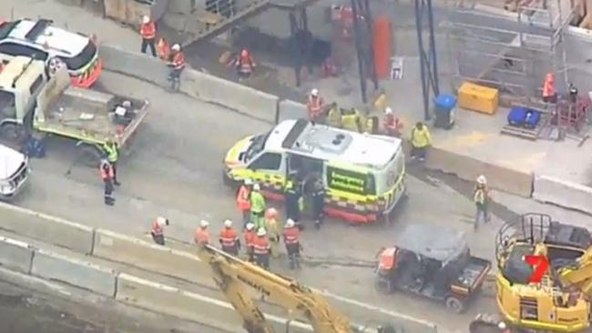 A man has been taken to hospital following an accident at a NorthConnex tunnel site at West Pennant Hills. Picture: 7 News