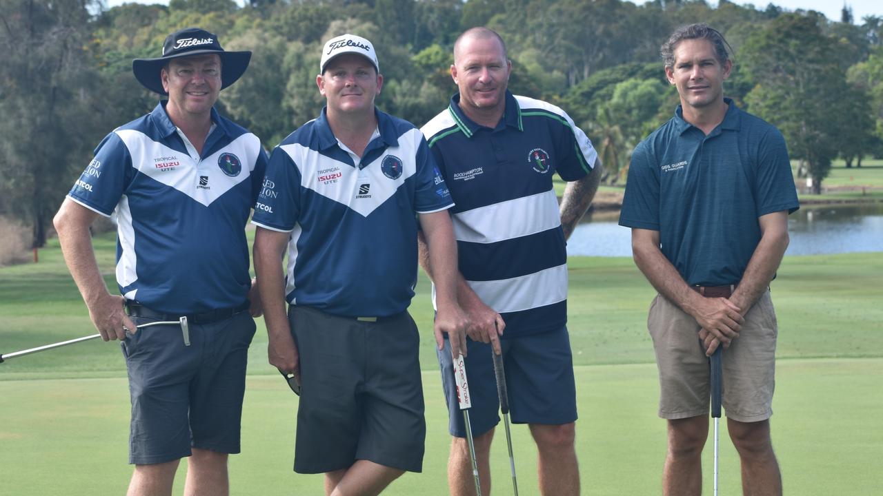 The Gids Guard/Infrabuild team - Geoff Morris, Ryan McPhillips, Mitch Heath and Giddy Masters - at the inaugural Brendon Hall Memorial Golf Day at the Rockhampton Golf Club on February 16, 2025.