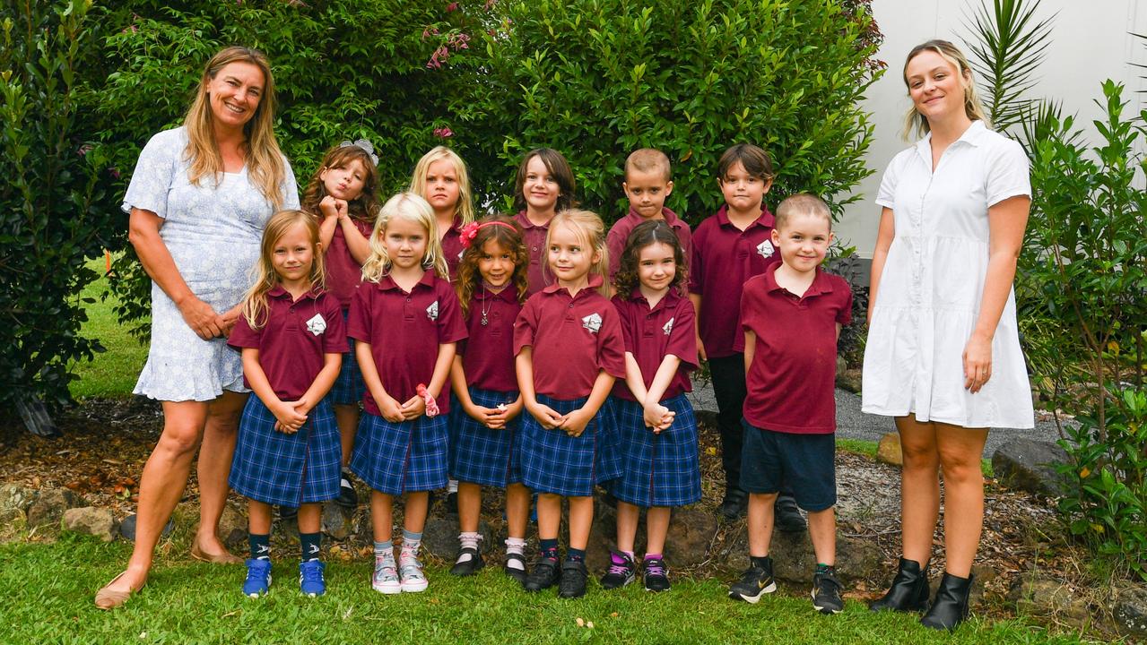 The Pocket Public School Kindergarten class of 2023: Gene Antonio, Zarina Belaazziz, Julian Brinkman-Dorney, Clarence Buchannan, Sage Budini-Drake, Chase Liddle, Koa Lynn, Millie Medeiros, Summer Niemegeers, Elva Passmore, Pixie Phoenix-Coy with teachers Rhianon Glasson and Kelsey Wilson.