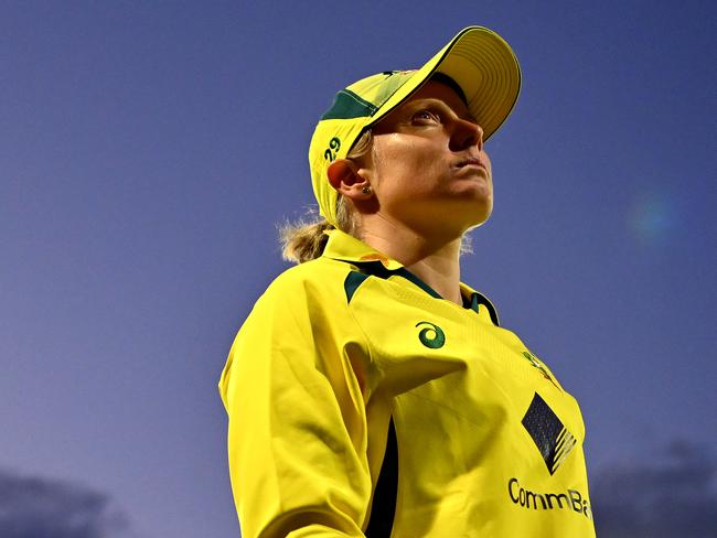 BIRMINGHAM, ENGLAND - JULY 01: Alyssa Healy of Australia looks on following her side's victory during the Women's Ashes 1st Vitality IT20 match between England and Australia at Edgbaston on July 01, 2023 in Birmingham, England. (Photo by Dan Mullan/Getty Images)