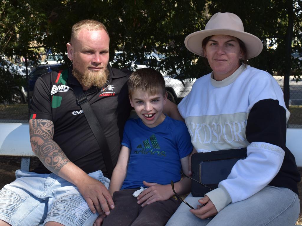 Shaun, Parker and Petria Warren from Maryborough at the Queensland Country Rugby Union Championships in Rockhampton, July 1, 2023.