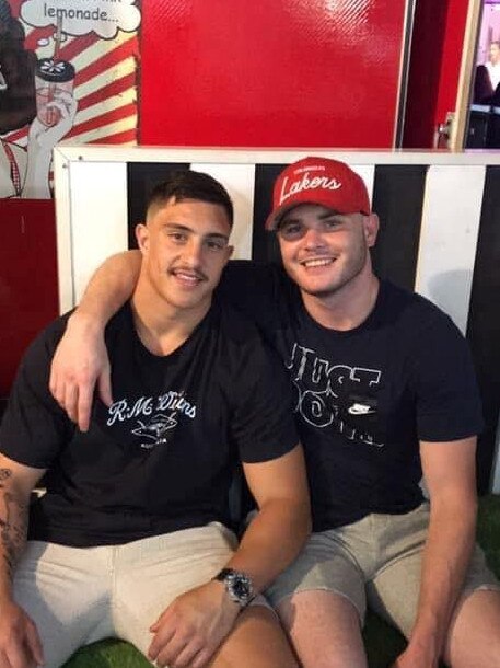 Brisbane Broncos star Kotoni Staggs with his friend Brogan Black. Picture: Facebook / Brogan Black