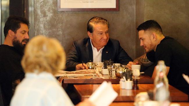 Sonny Bill Williams, manager Khoder Nasser and Roosters boss Nick Politis in Darlinghurst.