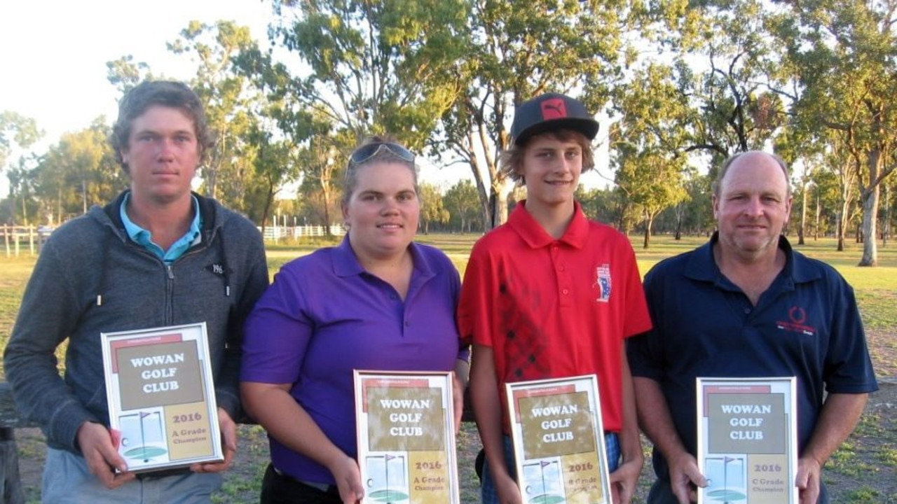 Brian Moretti (far right) was a keen golfer. Here he is in a photo with fellow Wowan Golf Club Club Champions, Chaise Pearce, Shai Pearce, Sam Atwell.