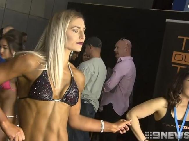 Frances Abbott's second appearance at a bodybuilding expo. Picture: 9 News