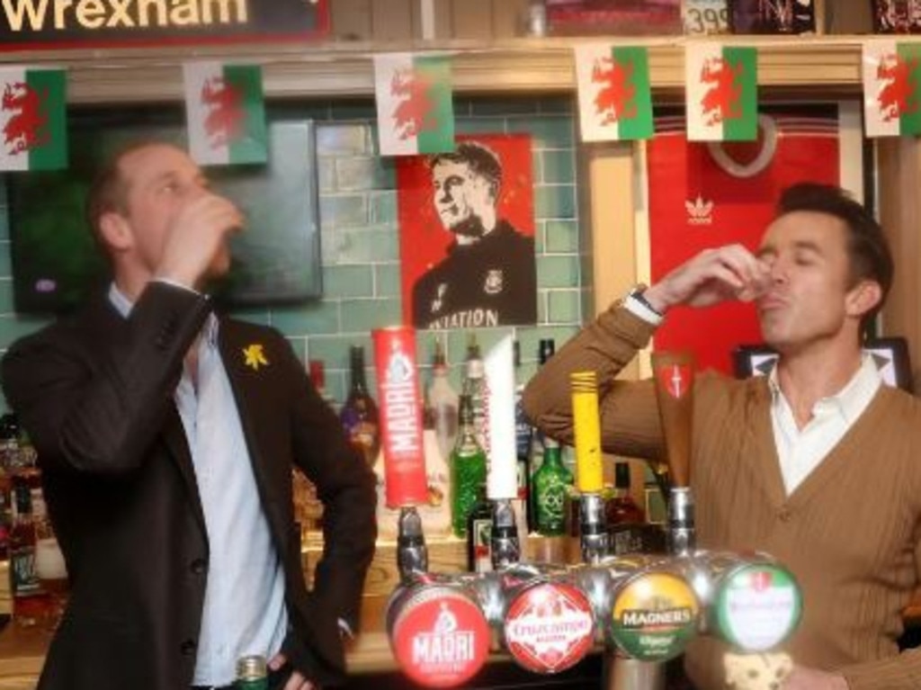 Prince William and TV star – and Wrexham AFC co-owner- Rob McElhenney down shots at a Welsh pub. Picture: Supplied