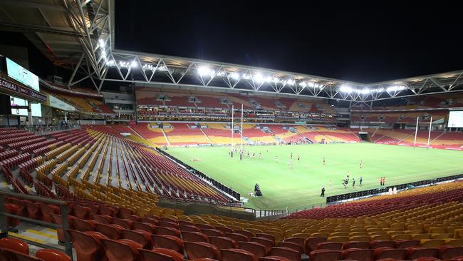 BRISBANE, AUSTRALIA - MARCH 20: A general view during the round 2 NRL match between the Brisbane Broncos and the South Sydney Rabbitohs at Suncorp Stadium on March 20, 2020 in Brisbane, Australia. (Photo by Jono Searle/Getty Images)