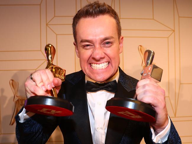 Grant Denyer celebrating his Gold Logie win. Picture: Chris Hyde/Getty Images