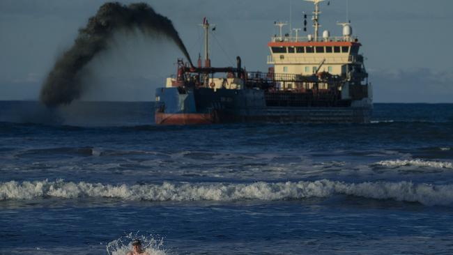 Sand being pumped in at Main Beach and Surfers Paradise. Picture: Glenn Campbell