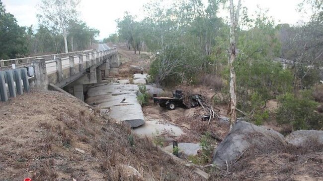 The old-style Nissan Navara ute found under the Jack Phillips Bridge on Peter Delemothe Road at Bogie.