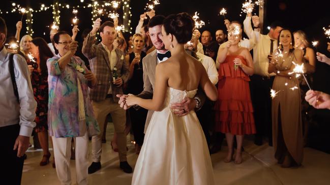 Celebrations: Brendan Scheiwe and Kelly Gaffney at their reception, photography: Quince and Mulberry Studios