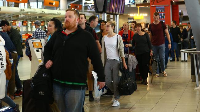 Airport bosses hope new technology will put an end to scenes such as this at one of Sydney’s domestic terminals. Picture: Britta Campion